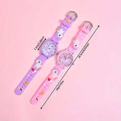 Girls' Unicorn Watch & Bracelet Set - Cute Animal Pattern Silicone Strap