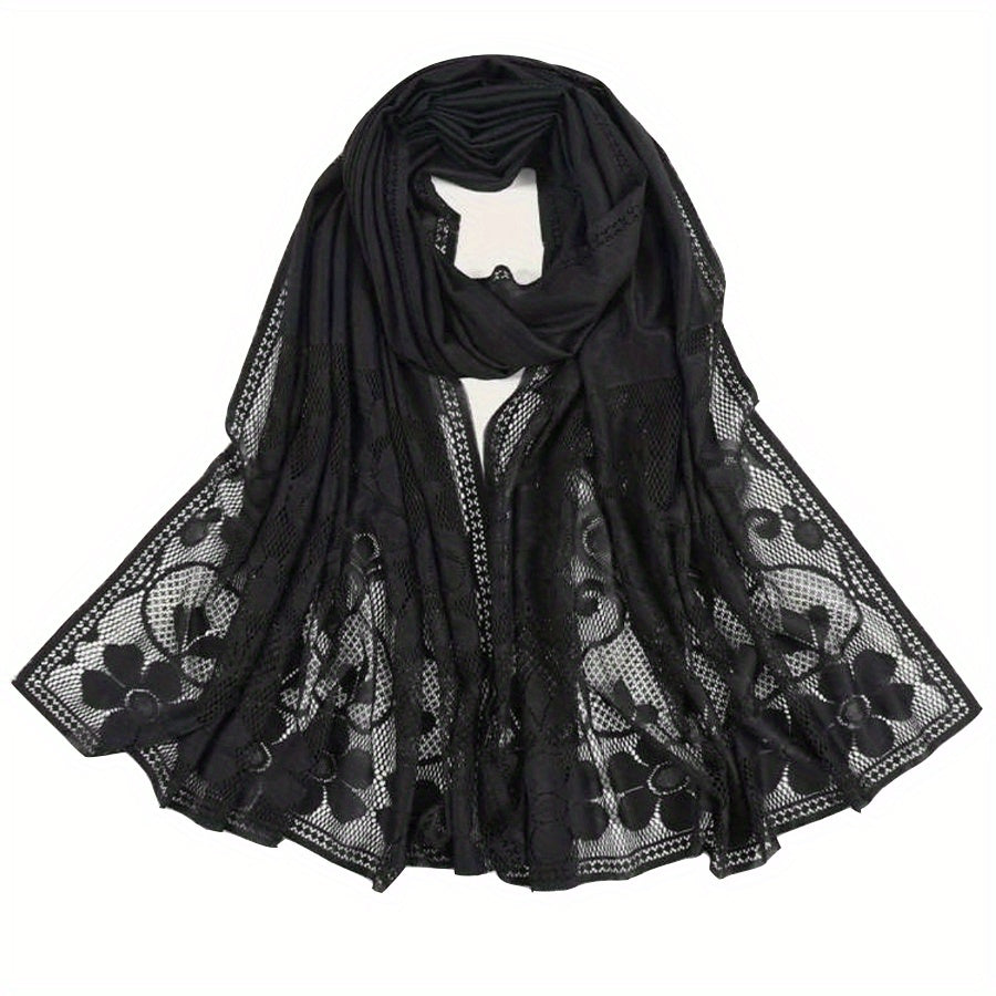 Lace Shawl Solid Jacquard Flower Hollow Cape for Women