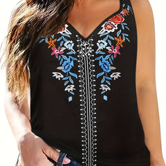  Boho Cami Top Women's Plus Floral Embroidered Sweetheart Neck