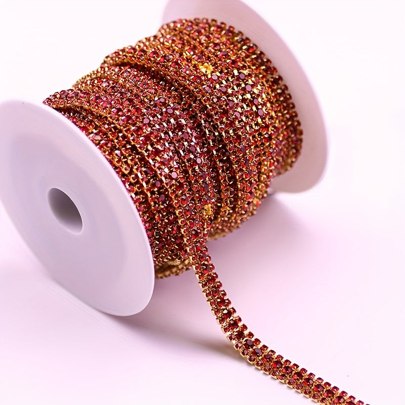 Crystal AB Rhinestone Cup Chain for Dress Decoration Sewing Golden Silvery Base