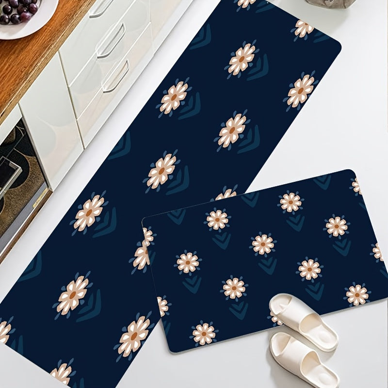 Daisies Print Kitchen Mat Flowers Pattern Carpet Machine Washable Rug