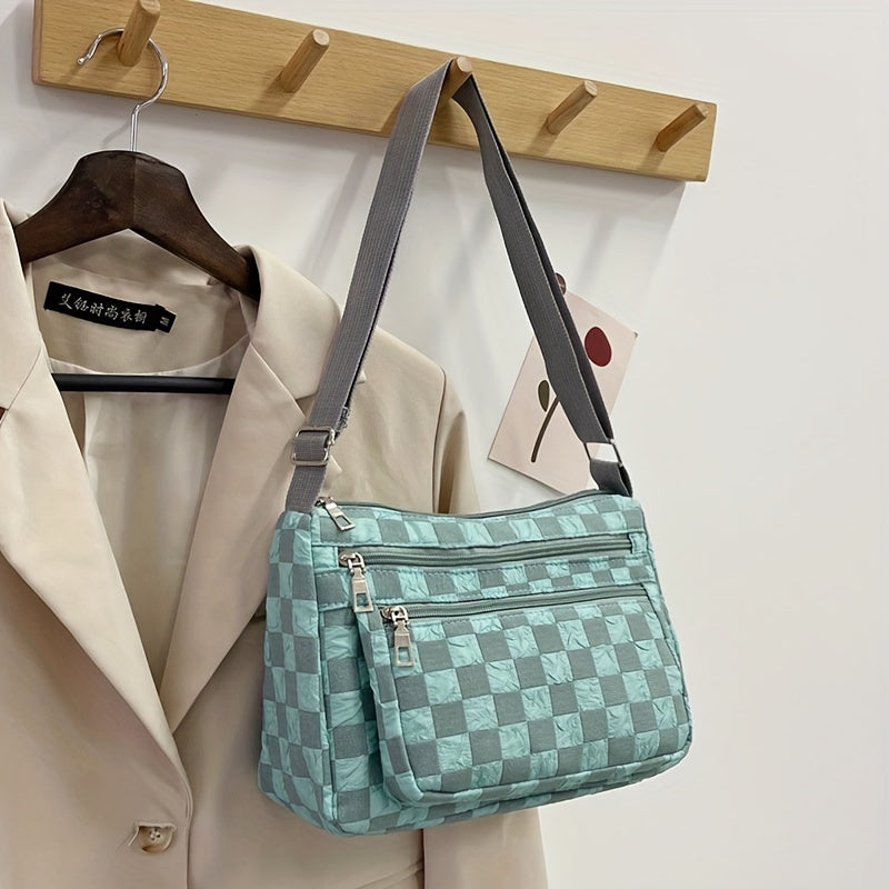 Checkerboard Crossbody Bag Nylon Shoulder Bag
