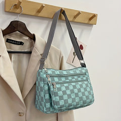 Checkerboard Crossbody Bag Nylon Shoulder Bag