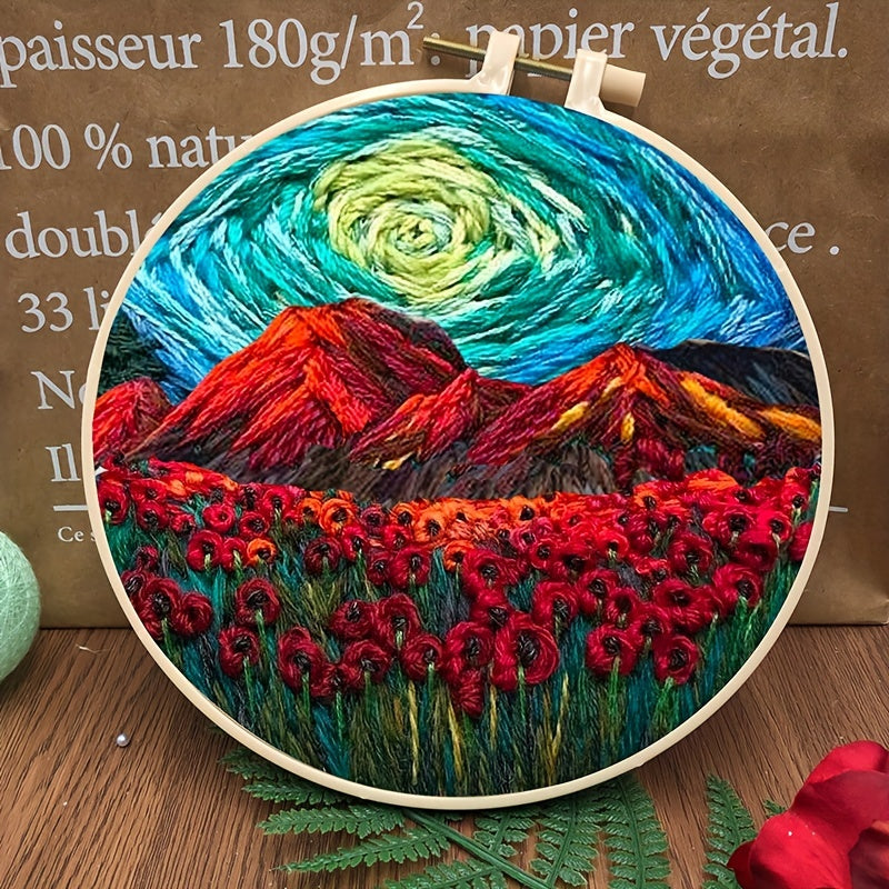 DIY Landscape Embroidery Kit with Embroidery Hoop
