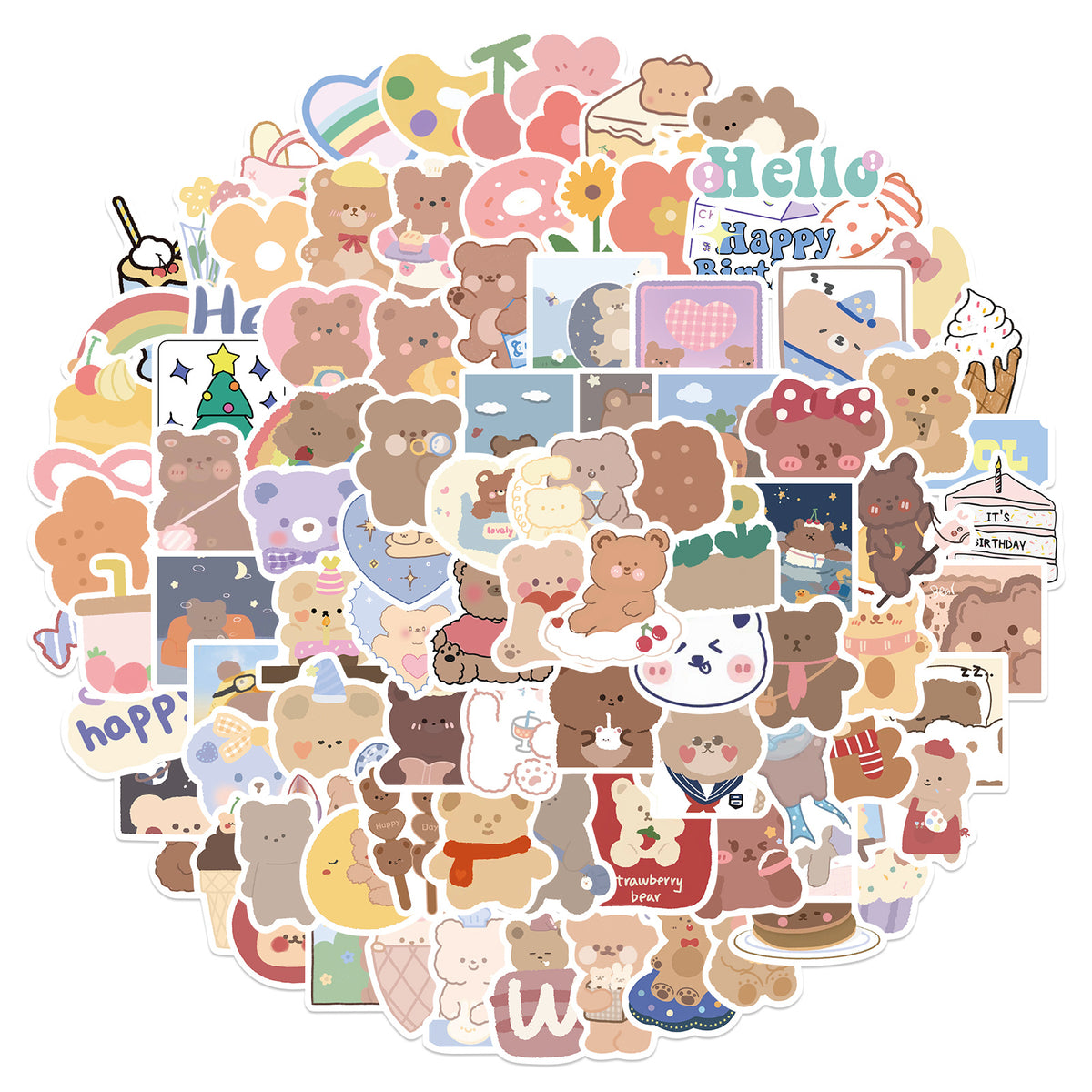 102pcs Bear Waterproof Sticker Pack