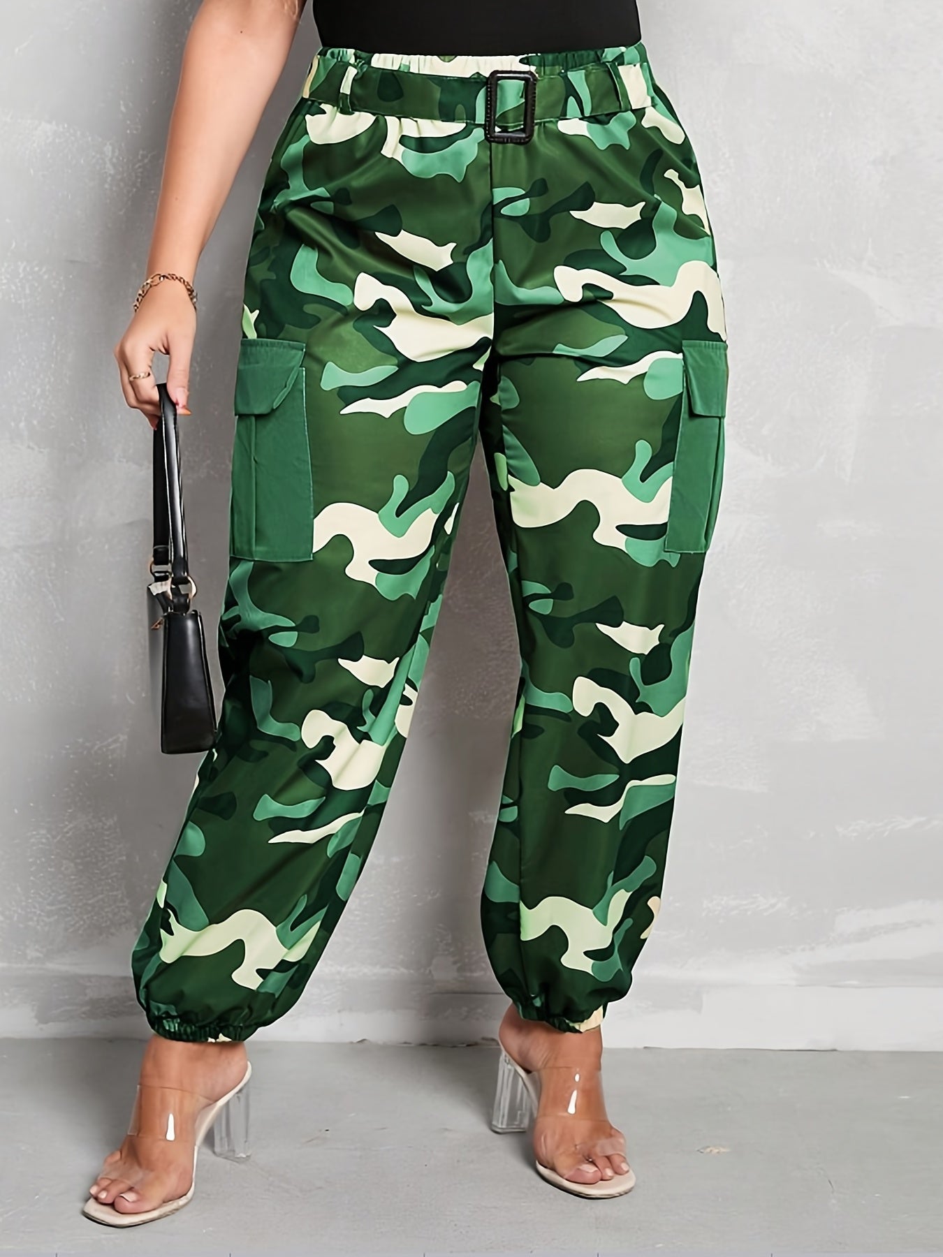 Plus Camo High Waist Belted Joggers
