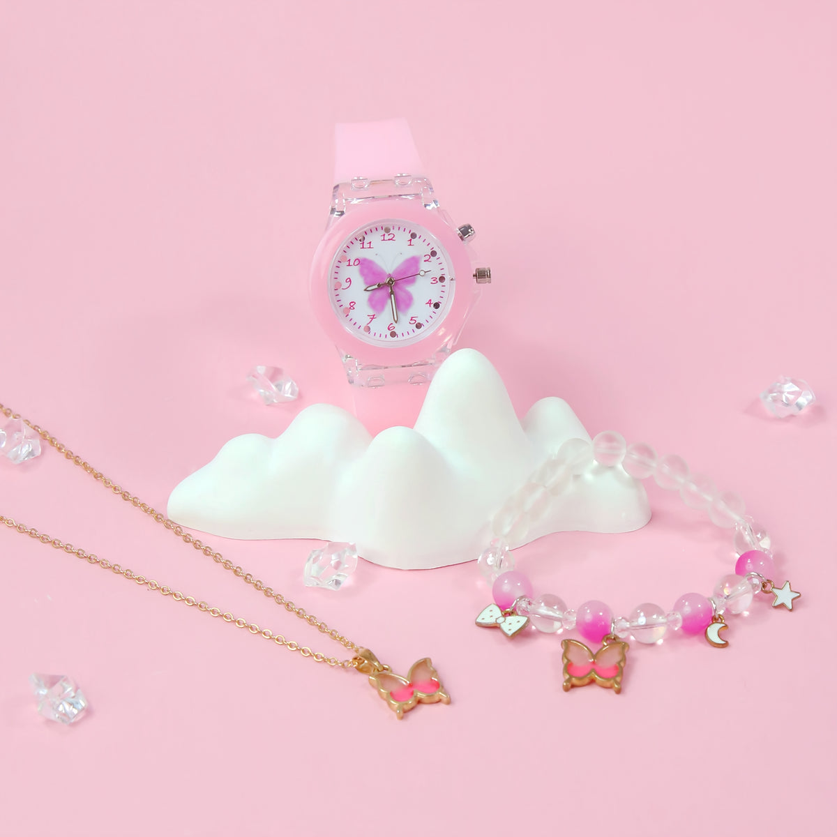 3pcs Girls' Quartz Watch Bracelet Set and Sweet Style from Europe and America