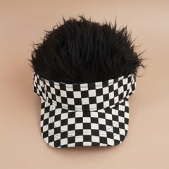 Checkerboard Curly Hair Duck Tongue Cap Natural Full Headgear