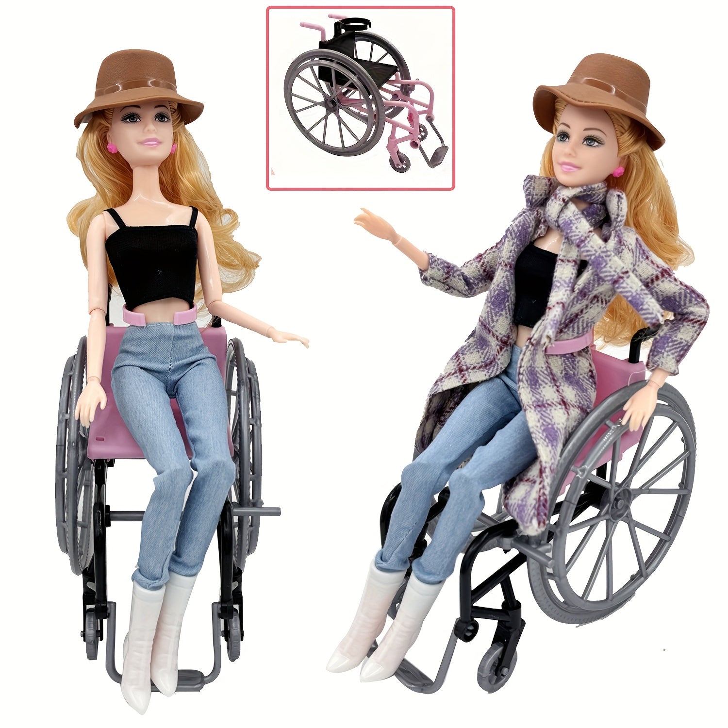 5 Inch Plastic Doll Wheelchair Toy for Doll House Gift