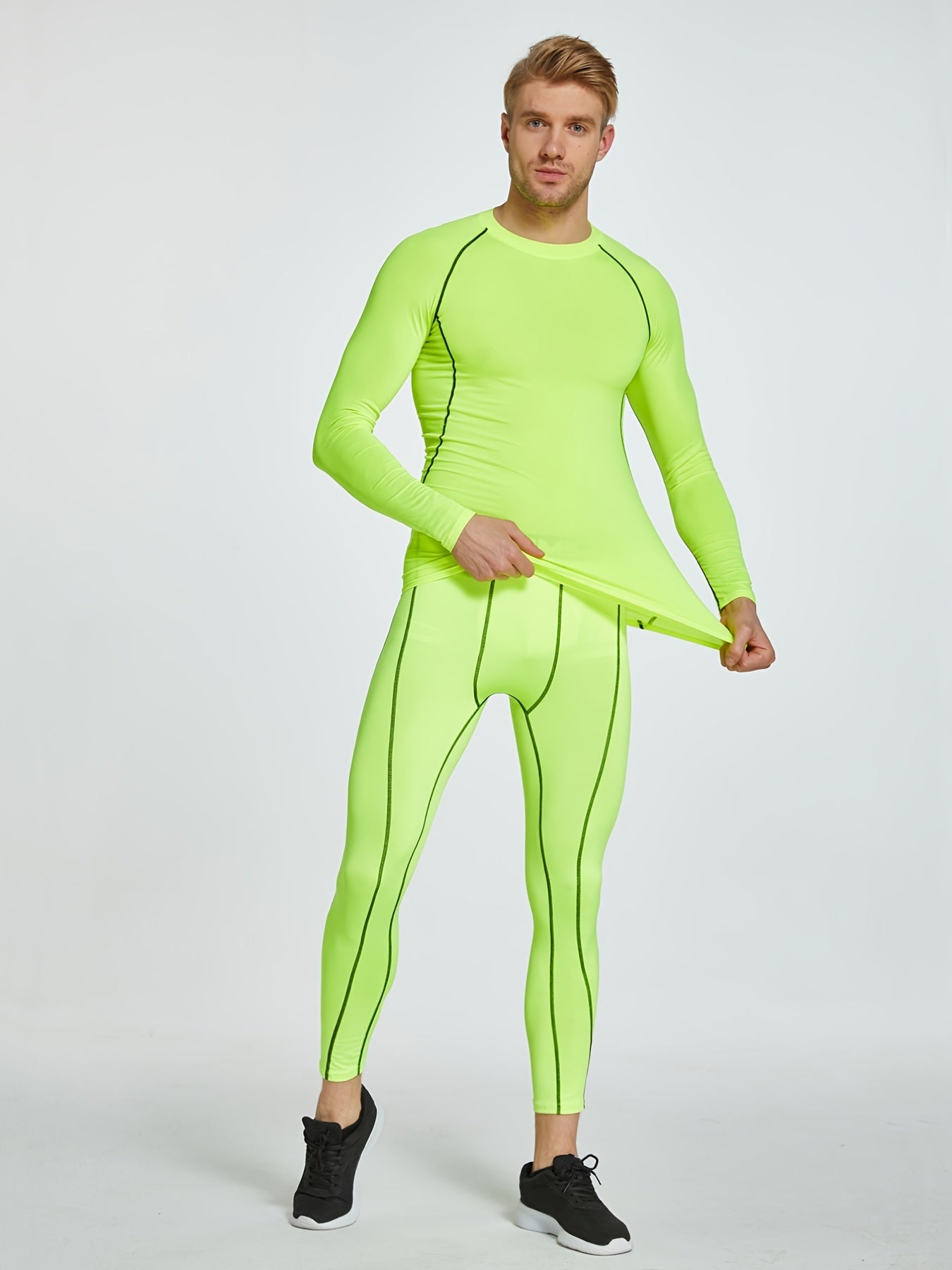 Men's Compression Shirt Fluorescent Green Base Layer