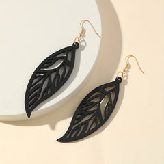 Hollow Leaf Dangle Earrings Bohemian Style Wooden Jewelry