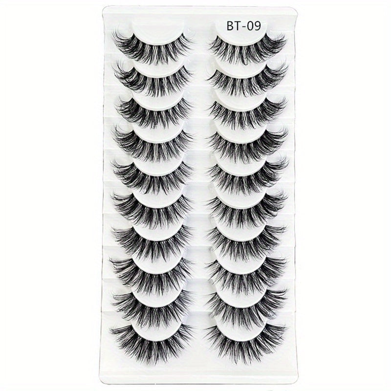 10 Pairs Natural Cross Volume False Eyelashes D Curling