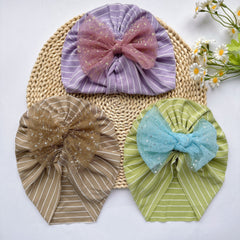 Striped Mesh Bow Hat for Girls