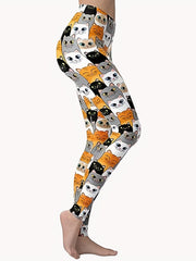 Cat Print Plus Size Sports Leggings Medium Stretch Skinny Leggings