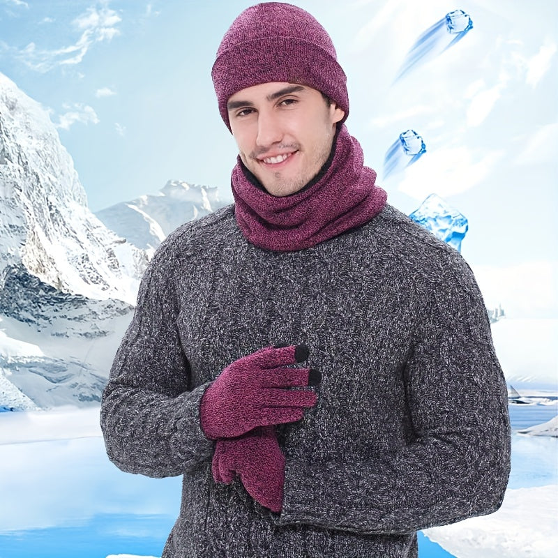 Winter Woolen Warm Knitted Hat Scarf Gloves Set