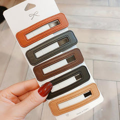 5pcs Square PU Leather Hair Clip Barrette Hair Accessories