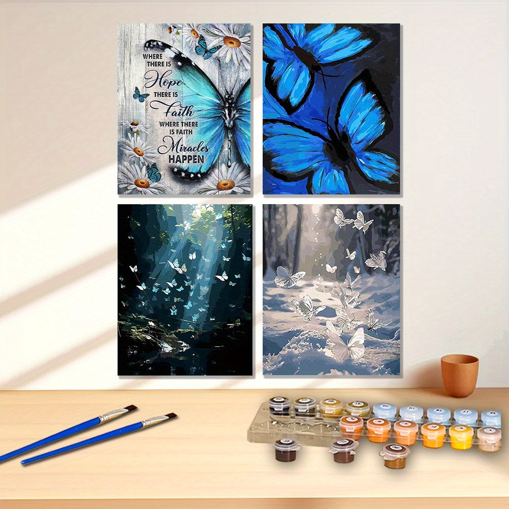 4pcs Butterfly Canvas Art Set Vibrant & Butterflies Daisies and Quotes