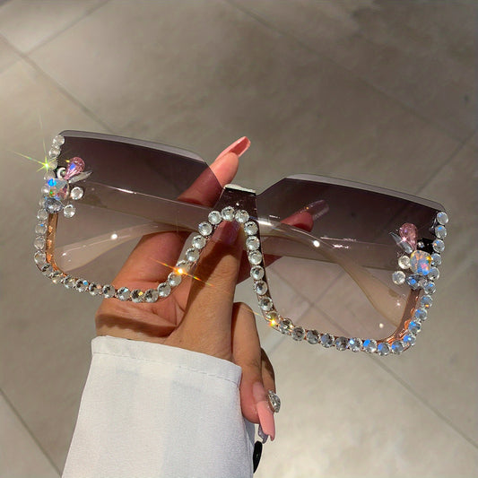 Square Rimless Sunglasses Rhinestone UV400 Shades