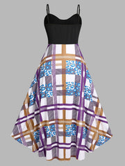  Plaid Print Grommet Sweetheart Neck Dress