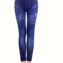 Denim Print High Waist Leggings for Women