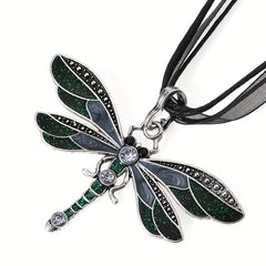 Crystal Dragonfly Ribbon Pendant Necklace For Women