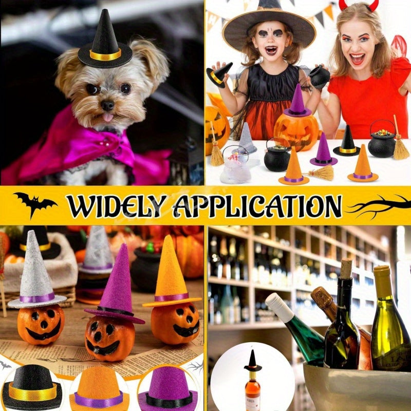 10pcs Mini Felt Witch Hat with Ribbon Halloween Cosplay Accessories
