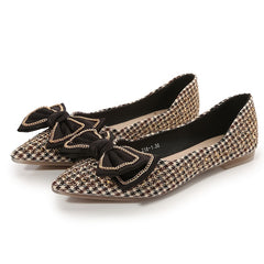 Women's Bow Decor Houndstooth Point Toe Flats