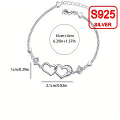 Festive Heart Bracelet 925 Sterling Silver Hypoallergenic with Zirconia Accents