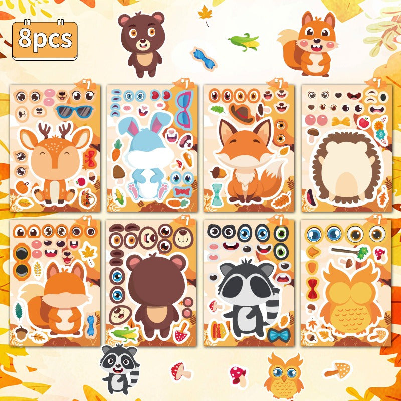 Animal Adhesive Decals - 8/16 Pack - Bunny, Owl, Hedgehog, Elk, Squirrel
