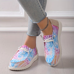 Tie Dye Canvas Lace Up Loafers for Women