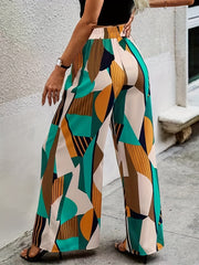 Colorblock Geometric Print Wide Leg Pants