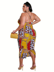  Leopard & Chain Print Round Neck Cami Dress