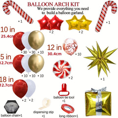 128pcs Christmas Balloon Garland Kit Red Candy Balloons Golden Star Foil