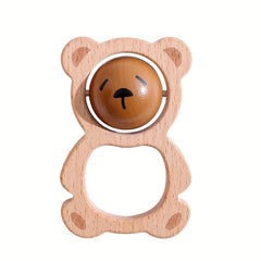Wooden Bear Rattle for Babies Face Changing Cartoon Toy