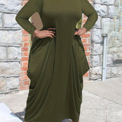  Solid Long Sleeve Round Neck Baggy Dress