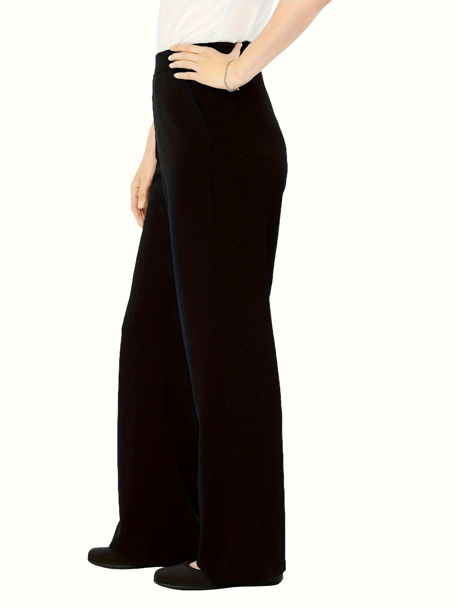  Solid High Rise Straight Leg Trousers