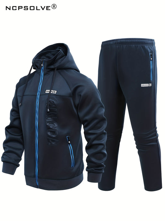 Men's Zip Up Hooded Jacket & Comfy Pants Set for Fall Winter Outdoor