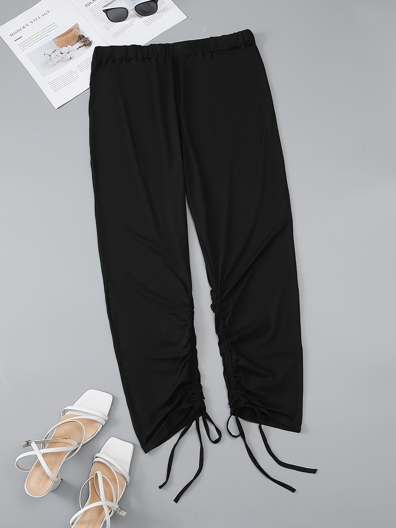 Solid Drawstring Side Pants Plus Size