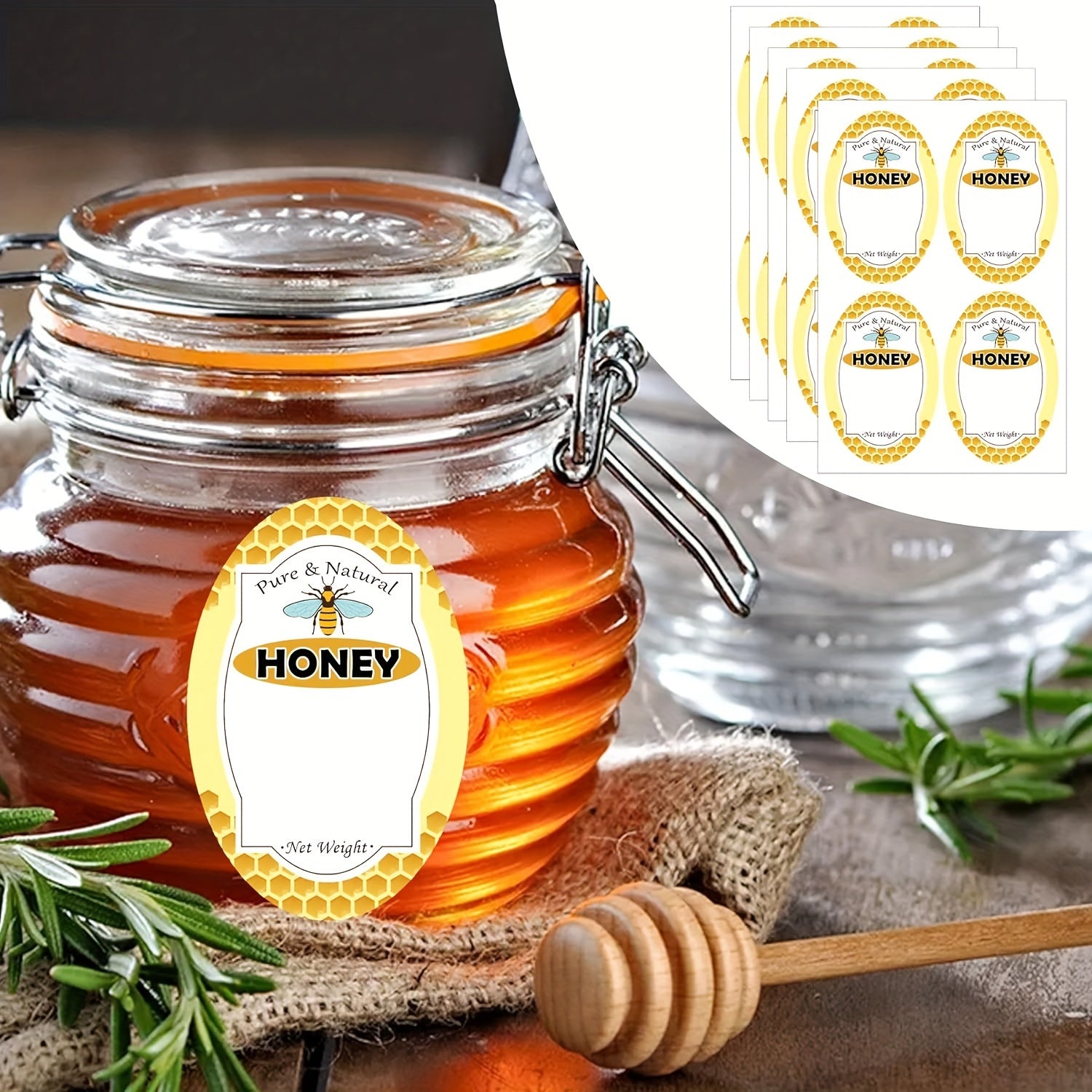 60 Pack 2 3 inch Pure Honey Labels Stickers for Jars Home Business Use