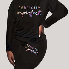 Women's Plus Letter Print Top & Leggings 2 Piece Set