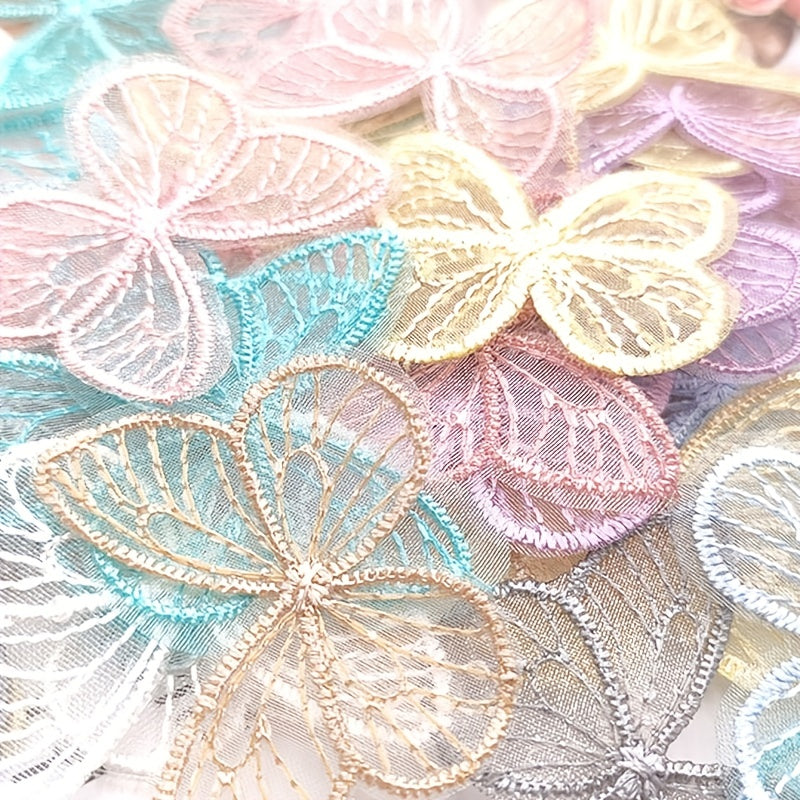 20pcs DIY Embroidered Butterfly Mesh Fabric Stickers Mixed Colors