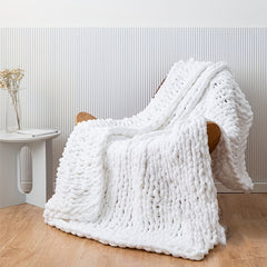 Chunky Knit Blanket Throw Chenille Yarn Cozy Thick Cable Knitted Blanket
