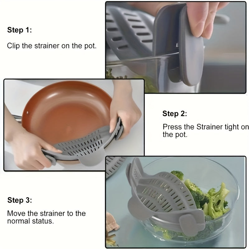 Adjustable Silicone Clip-On Pot Strainer for Pots, Pans, Bowls