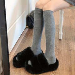 Solid Calf Socks Comfy Knee High Socks Women's Stockings