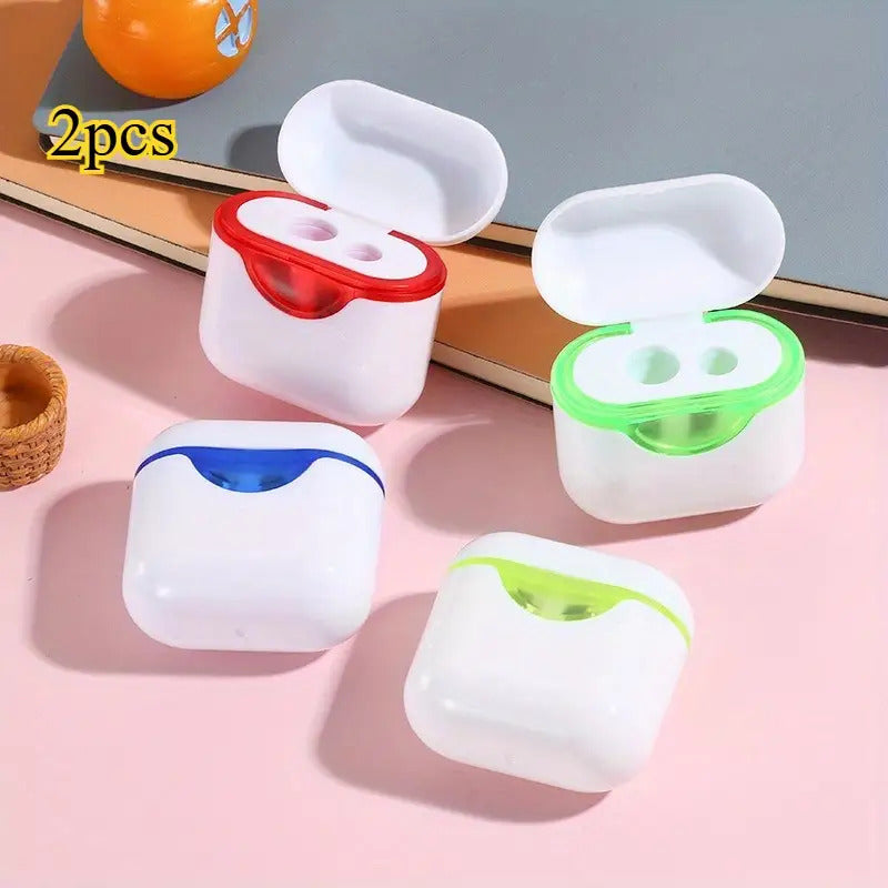 2 Dual Hole Pencil Sharpeners Compact Portable Heavy Duty with Coded Caps