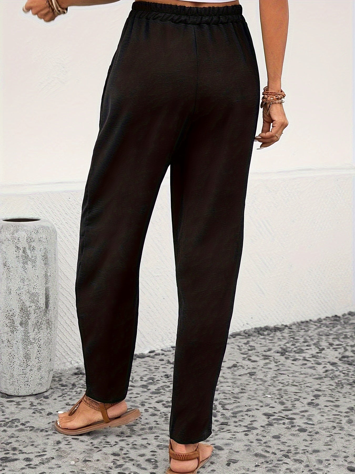  Solid Textured High Rise Loose Fit Trousers With Pockets