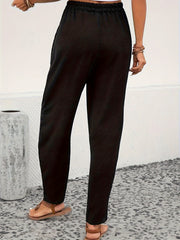  Solid Textured High Rise Loose Fit Trousers With Pockets
