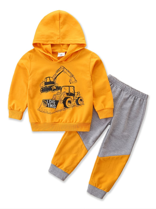 Boys Car Print Hoodie & Pants Set