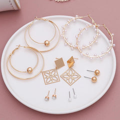 6 Pairs Pearl Earrings Set with Elegant Decor