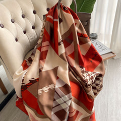 Red Houndstooth Print Scarf Satin Shawl Windproof Head Wrap